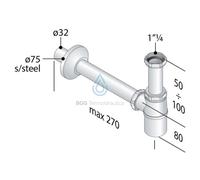 SIFONE A BOTTIGLIA S/PILETTA S18 OTTONE CROMATO INOX 1'' E 1''1/4