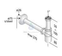 SIFONE A BOTTIGLIA S/PILETTA S18 OTTONE CROMATO INOX 1'' E 1''1/4