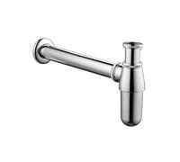 Sifone a parete in ottone massiccio stile antico con sifone a bottiglia e scarico a scomparsa for lavabo per Cucina(Silver)