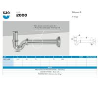 SIFONE A S IN OTTONE CROMATO PER LAVABO / BIDET 1"1/4 CURVO CON CANNA E ROSONE