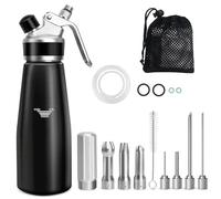 Sifone da Cucina,500ML Sifone Panna Montata Alluminio,Sifon da Casa per Spume Panna Montata Dolci E Salate Mousse Decorazioni,4 Punte per iniettori,3 beccucci in Acciaio Inossidabile,Pennello Pulito