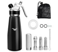 Sifone da Cucina,500ML Sifone Panna Montata in Alluminio, Sifon da Casa per Spume Panna Montata Dolci E Salate Mousse Decorazioni,3 beccucci in Acciaio Inossidabile,Pennello Pulito,Sacchetto di Rete