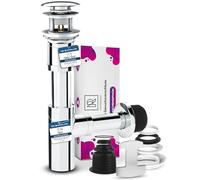 Sifone Design Tubolare Lavandino in Ottone con Cromato Tappo Piletta Click Clack con Troppopieno - Tutto in Dotazione