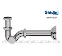 SIFONE A S IN OTTONE CROMATO PER LAVABO / BIDET 1"1/4 CURVO CON CANNA E ROSONE