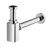 Sifone di scarico universale 1”1/4 per lavabo d’appoggio o sospeso, quadrato in ottone cromato lucido, ispezionabile con attacco standard