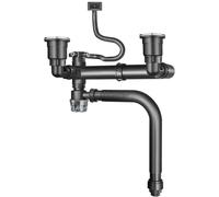 Sifone Doppio Lavello, Regolabile Sifone Lavello Salvaspazio in PP, con Tubo di Scarico Retrattile e Attacchi a 4 Vie, Anti-Intasamento e Anti-Odore, per Cucina (Nero)