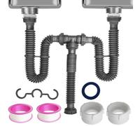Sifone flessibile per doppio lavello da 3,8 cm per lavello a doppia vasca, tubo espandibile per lavello adatto per cucina, bagno, incluso adattatore da 3,8 cm a 3,8 cm, tubo di collegamento