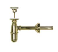 Fonderia Bongiovanni Sifone in Ottone Lucido a Bottiglia con piletta da 1" per Fontana Vasca a Muro lavello