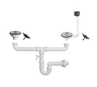 Sifone lavello a 2 vie attacco 1"1/2 con pilettone eco e scarico lavastoviglie - 35148