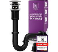 Sifone nero per lavabo, scarico con sfioratore, Pop Up + Sifone universale in ottone M. ROSENFELD HOME