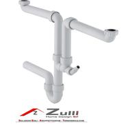 Sifone per lavello a due bacinelle con raccordo e portagomma