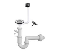 Sifone per lavello in quarzo a 1 via attacco 1"1/2 con pilettone eco e troppopieno rettangolare griglia inox - SifoneQUA1