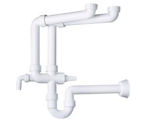 SIFONE SALVASPAZIO PRATIK OMP 228.654.6 IN ABS BIANCO PER LAVELLO A 2 BACINELLE