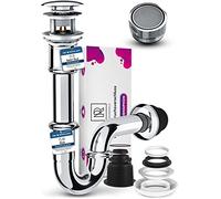 Sifone Tubolare Lavandino in Ottone con Tappo Piletta Click Clack con Troppopieno e Aeratore per Rubinetto M24 - Tutto in Dotazione