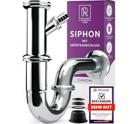 Sifone universale per lavandino e lavabo con attacco per elettrodomestici - Montaggio semplice + Regolabile in altezza + Tubo di scarico standard da 1 1/4" + Rosa a parete + Manicotto in gomma Sifone