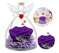 Sifxouped Regali eterni per la mamma, con regalo di compleanno per donne, rosa eterna in vetro, regalo per donne, regalo per la nonna, angelo custode, regalo per la festa della mamma (viola)