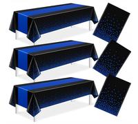Siganorpy Set di 3 tovaglie rettangolari in plastica a pois, 137 x 274 cm, impermeabili, usa e getta, per matrimoni, lauree, compleanni, Capodanno, feste, decorazioni (nero + blu)