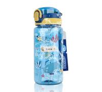 Sigdio Borraccia Bambini Personalizzata 600ml con Cannuccia Bottiglia Bambini Senza BPA a Prova di perdite Ideale per Scuola, Casa e attività all'aperto (Blu+10 etichette)