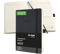 SIGEL C2720 Agenda giornaliera Conceptum 2027-1 anno - circa A5 - nero - 1 pagina = 1 giorno - copertina flessibile - 80 g/m² - 400 p. - certificazione FSC