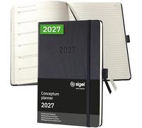 SIGEL C2714 Agenda-taccuino settimanale Conceptum 2027-1 anno - circa A5 - nero - 2 pagine = a manca settimana/a dritta appunti - copertina rigida - 80 g/m² - 192 p. - certificazione FSC