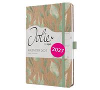 SIGEL 7J803 Agenda settimanale Jolie 2027-1 anno - circa A5 - Sparkle Leaves - 2 pagine = 1 settimana - copertina rigida - 80 g/m² - oro/marrone/verde menta - 174 p. - certificazione FSC