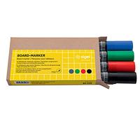 SIGEL BA010 Marcatore per lavagna, cancellabilecon un panno asciutto o umido, nero, blu, rosso, verde, punta tonda 2-3 mm, 4 pezzi , per lavagne magnetiche in vetro bianco, lavagne bianche e flipchart