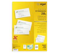 SIGEL LP802 Biglietti da visita, 3C, con taglio netto tutt'intorno, bianco, 85x55 mm (A4), 250 g, 800 pz.=80 fg