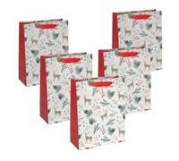 SIGEL GT121 - Set di 5 sacchetti regalo di carta, 26 x 33 cm, colore: bianco, oro, rosso, per Natale