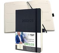 SIGEL C2306 Agenda settimanale Conceptum 2022/2023, circa A5, nero, softcover, calendario 18 mesi, 2 pagine = 1 settimana, 256 S