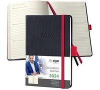 SIGEL C2409 Conceptum Agenda settimanale 2024, circa A6, nero, rosso, copertina rigida, 2 pagine = 1 settimana, 176 pagine