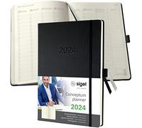 SIGEL C2418 Conceptum Agenda settimanale 2024, layout verticale, A4+, nero, copertina rigida, 2 pagine = 1 settimana, 192 pagine