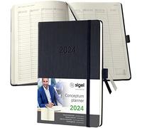 SIGEL C2419 Conceptum Agenda settimanale 2024, layout verticale, circa A5, nero, copertina rigida, 2 pagine = 1 settimana, 192 pagine
