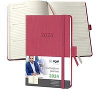 SIGEL C2471 Conceptum Agenda settimanale 2024, circa A6, rosso, copertina rigida, 2 pagine = 1 settimana, 176 pagine
