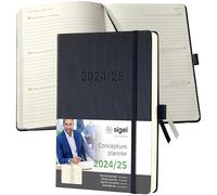 SIGEL C2501 Conceptum Agenda settimanale 2024/2025, circa A5, nero, copertina rigida, 2 pagine = 1 settimana, 256 pagine