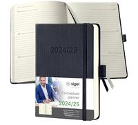 SIGEL C2502 Conceptum Agenda settimanale 2024/2025, circa A6, nero, copertina rigida, 2 pagine = 1 settimana, 240 pagine