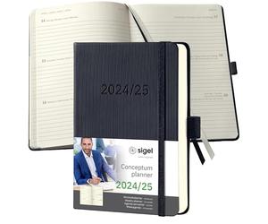 SIGEL C2502 Conceptum Agenda settimanale 2024/2025, circa A6, nero, copertina rigida, 2 pagine = 1 settimana, 240 pagine
