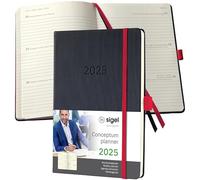 SIGEL C2508 Conceptum Agenda settimanale 2025, circa A5, nero, rosso, copertina rigida, 2 pagine = 1 settimana, 192 pagine