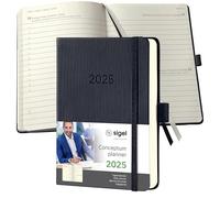 SIGEL C2511 Conceptum Agenda giornaliero 2025, circa A6, nero, copertina rigida, 1 pagina = 1 giorno, 400 pagine