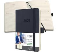 SIGEL C2523 Conceptum Agenda settimanale 2025, circa A6, nero, copertina flessibile, 2 pagine = 1 settimana, 176 pagine