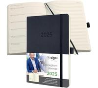 SIGEL C2524 Conceptum Agenda-taccuino settimanale 2025, circa A5, nero, copertina flessibile, 2 pagine = a manca settimana/a dritta appunti, 192 pagine