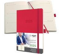 SIGEL C2534 Conceptum Agenda settimanale 2025, circa A5, rosso, copertina flessibile, 2 pagine = 1 settimana, 192 pagine