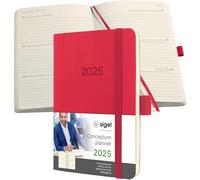 SIGEL C2535 Conceptum Agenda settimanale 2025, circa A6, rosso, copertina flessibile, 2 pagine = 1 settimana, 176 pagine