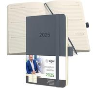 SIGEL C2537 Conceptum Agenda settimanale 2025, circa A6, grigio scuro, copertina flessibile, 2 pagine = 1 settimana, 176 pagine