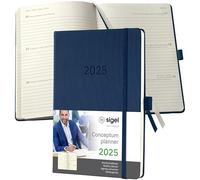 SIGEL C2562 Conceptum Agenda settimanale 2025, circa A5, blu scuro, copertina rigida, 2 pagine = 1 settimana, 192 pagine