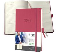 SIGEL C2570 Conceptum Agenda settimanale 2025, circa A5, rosso, copertina rigida, 2 pagine = 1 settimana, 192 pagine