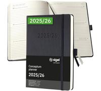 SIGEL C2601 Agenda settimanale Conceptum 2025/2026-18 mesi - circa A5 - nero - 2 pagine - 1 settimana - copertina rigida - 80 g/m² - 256 p. - certificazione PEFC