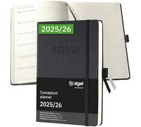 SIGEL C2603 Agenda-taccuino settimanale Conceptum 2025/2026-18 mesi - circa A5 - nero - 2 pagine - a manca settimana/a dritta appunti - copertina rigida - 80 g/m² - 256 p. - certificazione PEFC