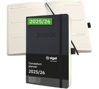 SIGEL C2606 Agenda settimanale Conceptum 2025/2026-18 mesi - circa A5 - nero - 2 pagine - 1 settimana - copertina flessibile - 80 g/m² - 256 p. - certificazione PEFC