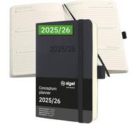 SIGEL C2607 Agenda settimanale Conceptum 2025/2026-18 mesi - circa A6 - nero - 2 pagine - 1 settimana - copertina flessibile - 80 g/m² - 240 p. - certificazione PEFC