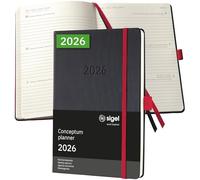 SIGEL C2608 Agenda settimanale Conceptum 2026-1 anno - circa A5 - nero/rosso - 2 pagine - 1 settimana - copertina rigida - 80 g/m² - 192 p. - certificazione PEFC